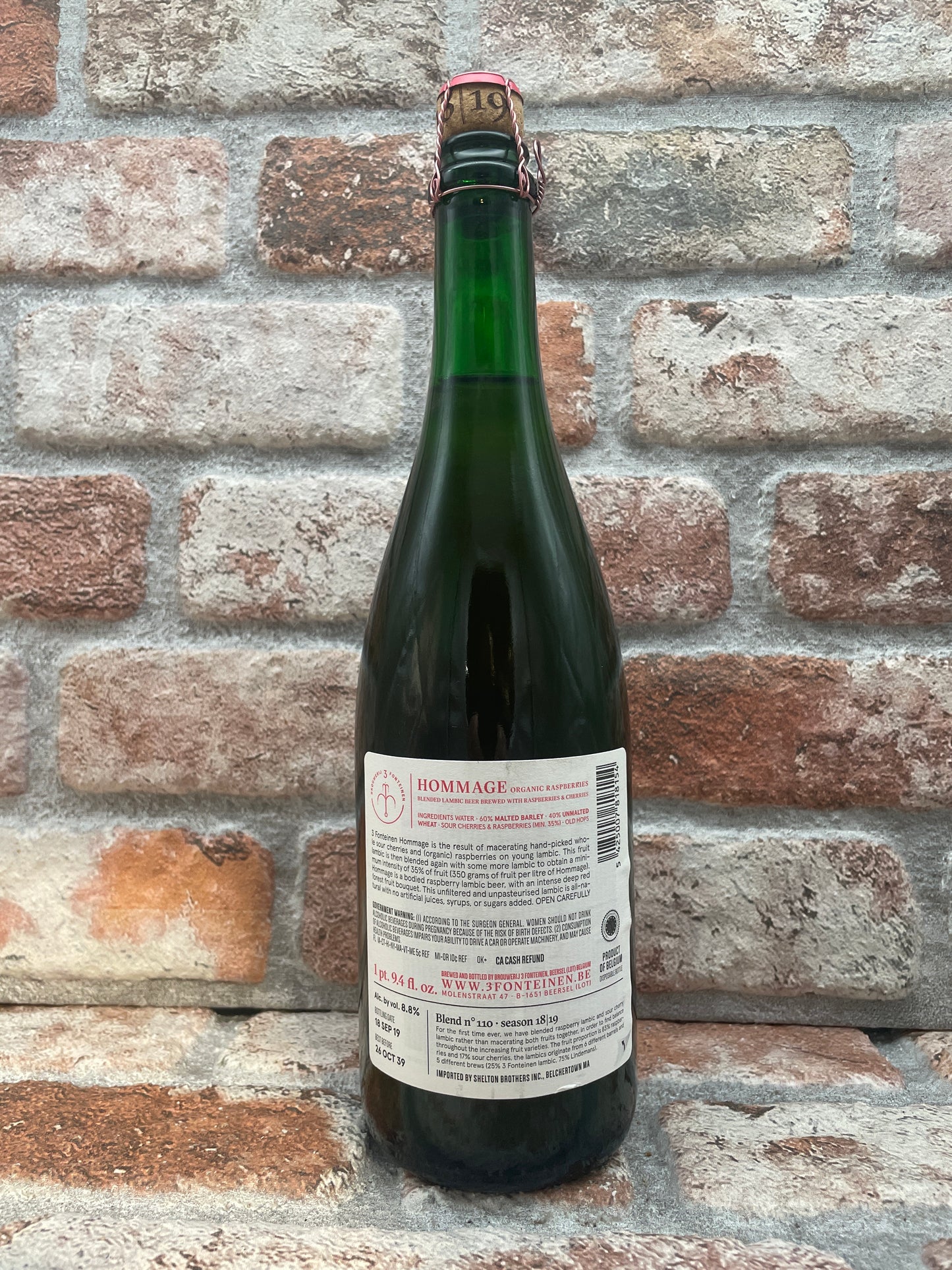 3 Fonteinen Hommage Bio Raspberries (season 18/19) Blend No. 110 Lambic/Geuze - 75 CL