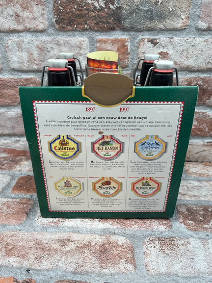 Grolsch Jubilee Beer Set 6 x 4 bottles plus 6 glasses in honor of 100 years of swing-top bottles 1997 - 44 CL